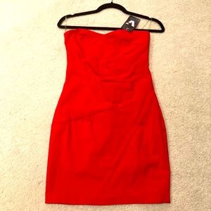 Verdict dress, coral orange red pink strapless